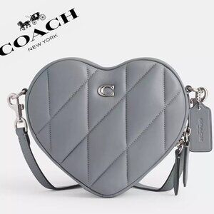 ❤️ Coach Heart Crossbody Bag With Quilting gray blue